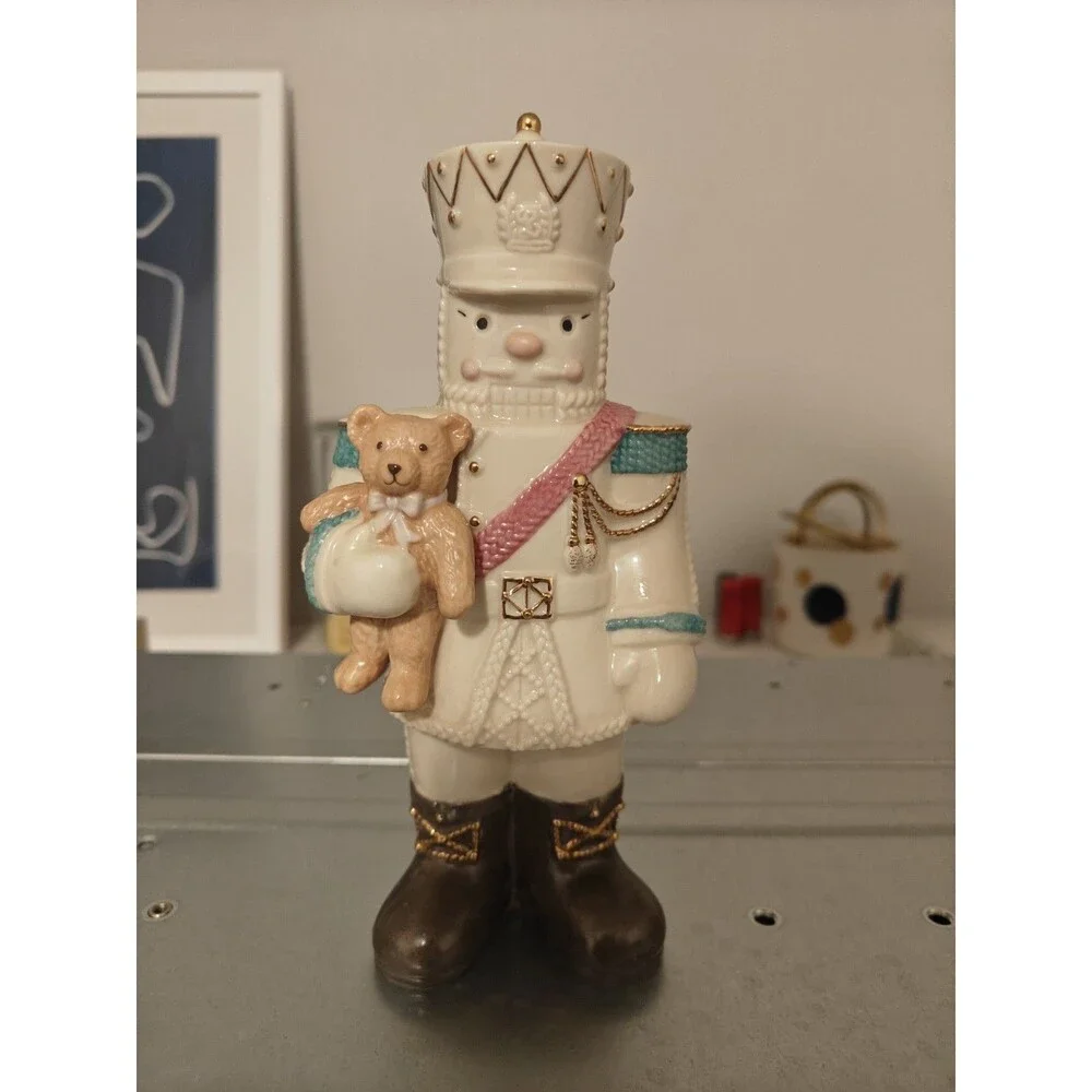 LENOX Sweetie Nutcracker Vintage Figurine Teddy Bear Gold Trim Ceramic Spot 7.5